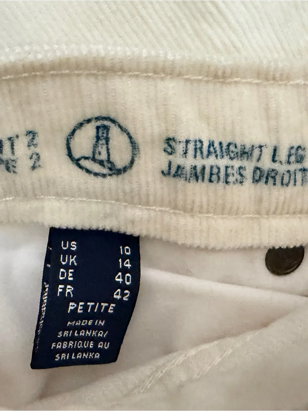 Lands' End White Petite Straight-Leg Corduroy Pants